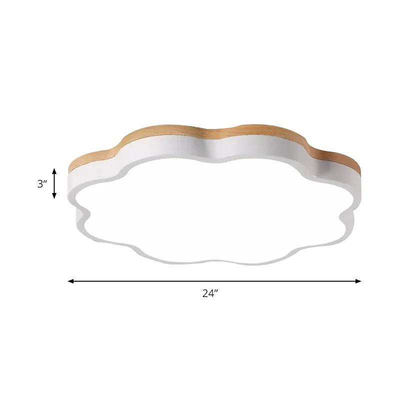 Plafonnier en bois moderne, plafonnier à abat-jour floral en blanc pour chambre d'enfant Clearhalo
