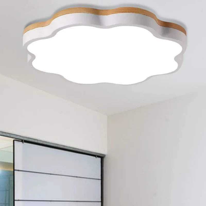 Plafonnier en bois moderne, plafonnier à abat-jour floral en blanc pour chambre d'enfant Clearhalo