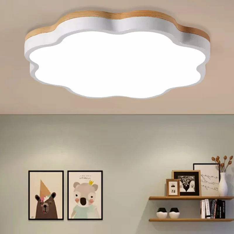 Plafonnier en bois moderne, plafonnier à abat-jour floral en blanc pour chambre d'enfant Clearhalo