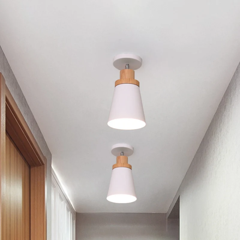 Plafonnier bol/conique/cylindrique Nordic Metal 1 lumière blanc/gris foncé/vert et bois semi-encastré avec joint pivotant...