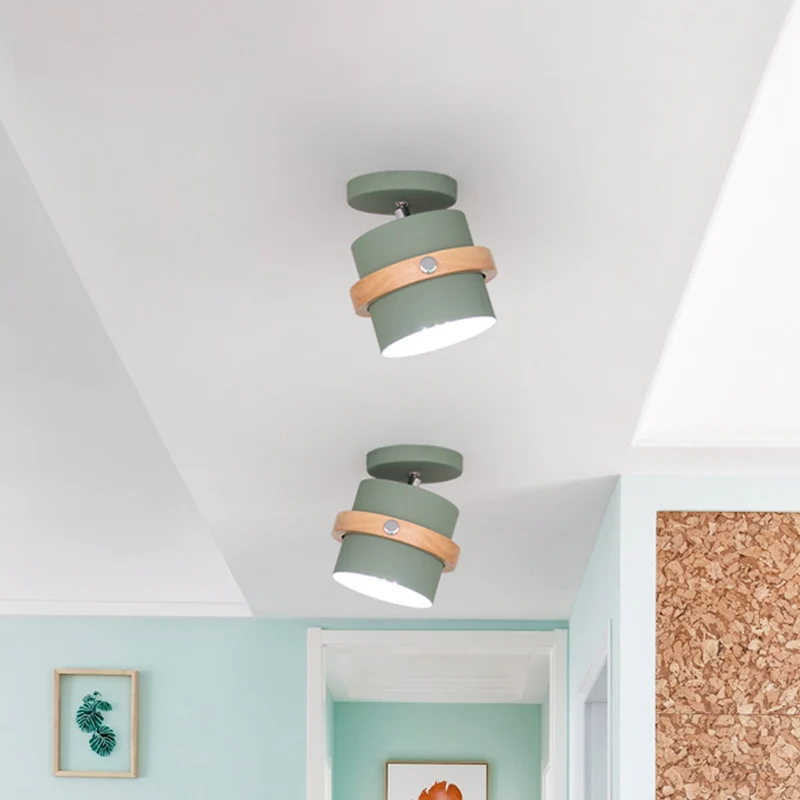 Plafonnier bol/conique/cylindrique Nordic Metal 1 lumière blanc/gris foncé/vert et bois semi-encastré avec joint pivotant...