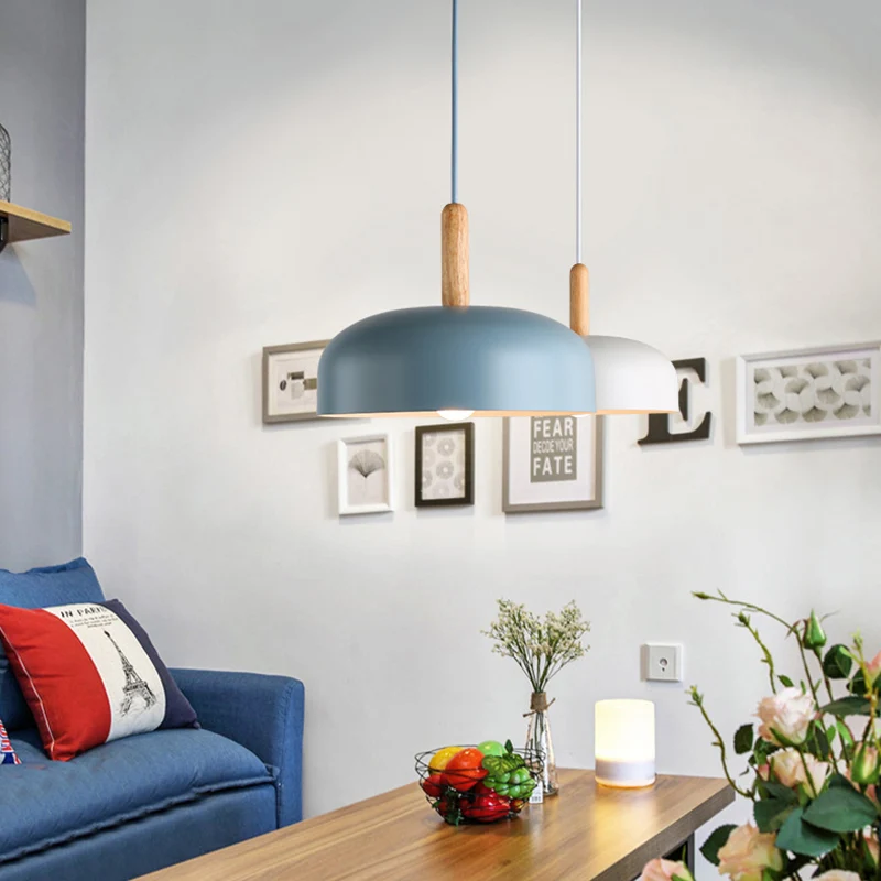 Plafonnier bombé en métal nordique, 1 tête bleue, luminaire suspendu pour salon Clearhalo