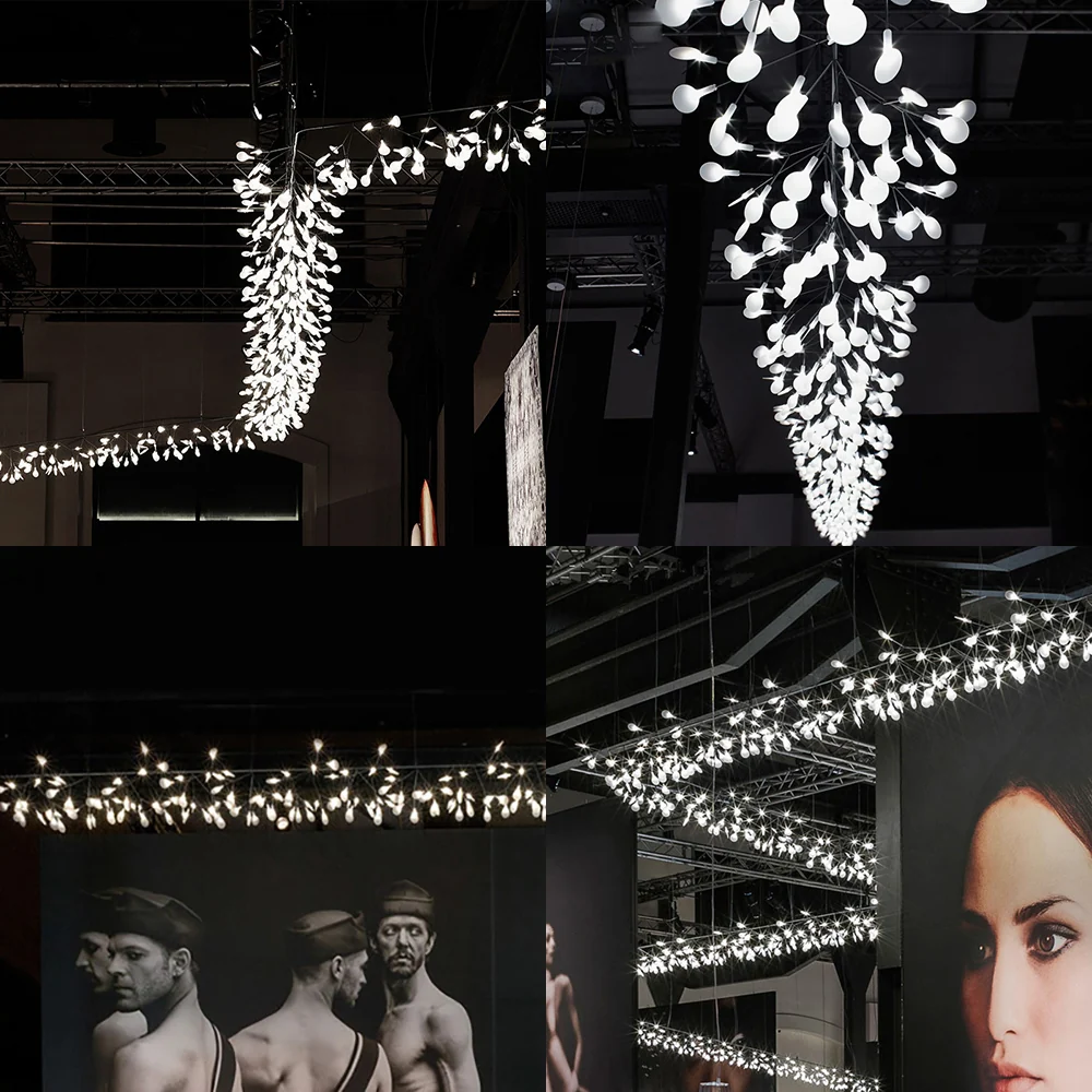Plafonnier à branches en nickel/or rose, moderne et élégant, éclairage d'îlot multi-lumières en aluminium avec abat-jour e...