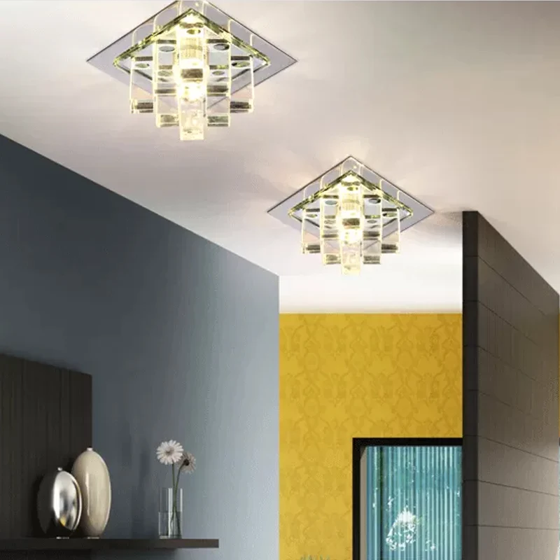 Plafonnier carré en cristal encastré à LED moderniste pour couloir Clearhalo