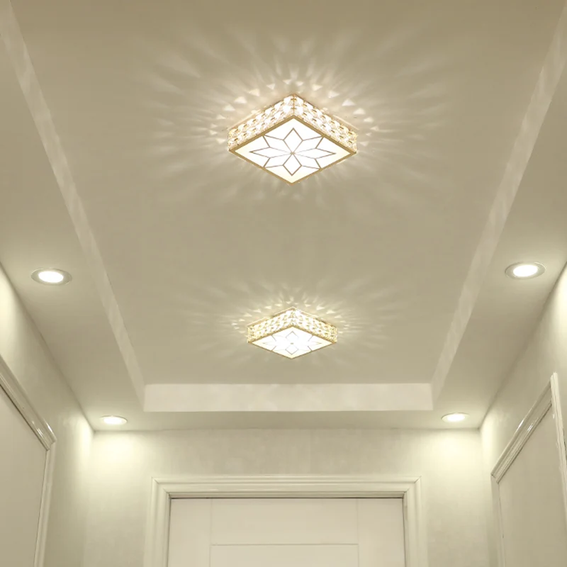 Plafonnier carré encastré moderniste à facettes en cristal LED pour couloir en or avec motif étoile Clearhalo