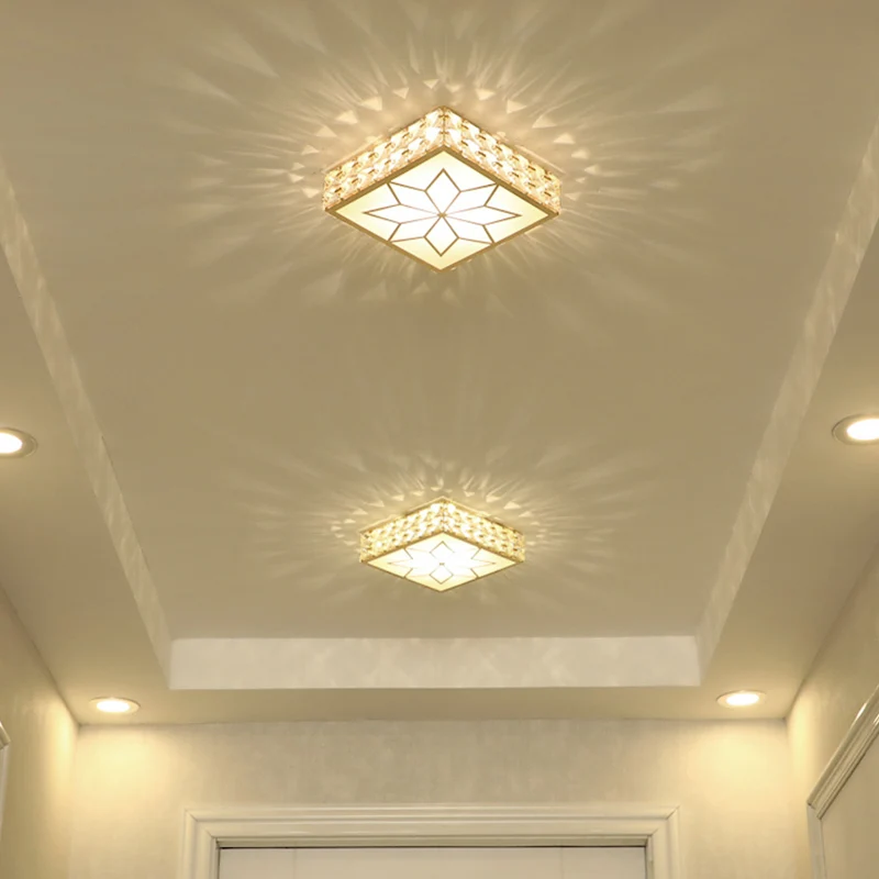 Plafonnier carré encastré moderniste à facettes en cristal LED pour couloir en or avec motif étoile Clearhalo