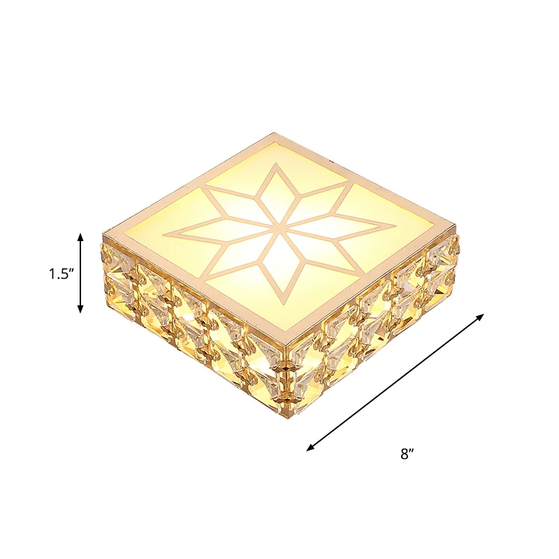 Plafonnier carré encastré moderniste à facettes en cristal LED pour couloir en or avec motif étoile Clearhalo