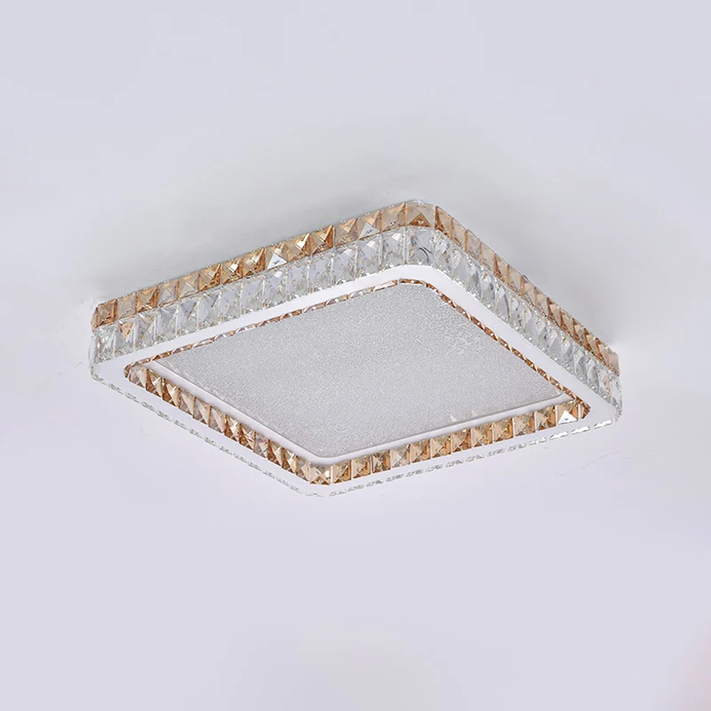 Plafonnier carré minimaliste, éclairage encastré à LED incrusté de cristaux transparents et dorés en blanc Clearhalo