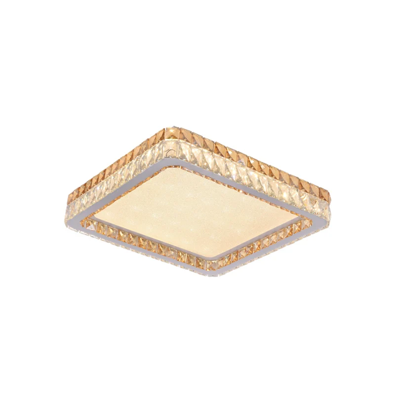 Plafonnier carré minimaliste, éclairage encastré à LED incrusté de cristaux transparents et dorés en blanc Clearhalo