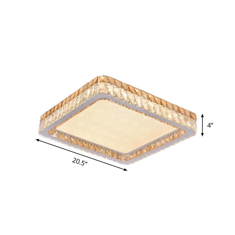 Plafonnier carré minimaliste, éclairage encastré à LED incrusté de cristaux transparents et dorés en blanc Clearhalo