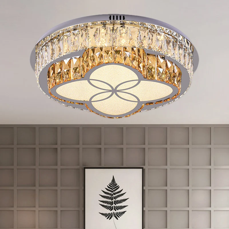 Plafonnier circulaire à cristaux taillés clairement, lampe LED moderne à montage encastré pour chambre à coucher en acier...