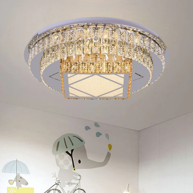 Plafonnier circulaire à cristaux taillés clairement, lampe LED moderne à montage encastré pour chambre à coucher en acier...