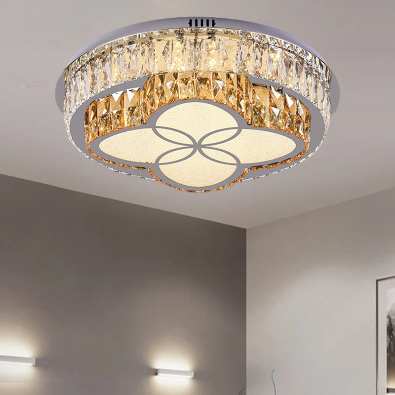 Plafonnier circulaire à cristaux taillés clairement, lampe LED moderne à montage encastré pour chambre à coucher en acier...