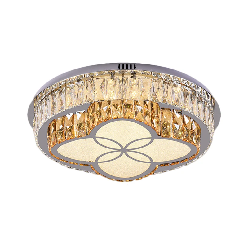 Plafonnier circulaire à cristaux taillés clairement, lampe LED moderne à montage encastré pour chambre à coucher en acier...