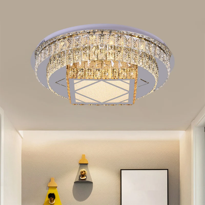 Plafonnier circulaire à cristaux taillés clairement, lampe LED moderne à montage encastré pour chambre à coucher en acier...