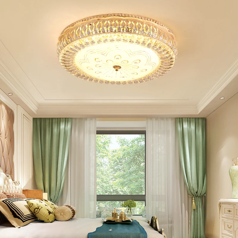 Plafonnier circulaire doré modernisme éclairage LED en cristal clair avec diffuseur en verre dépoli Clearhalo