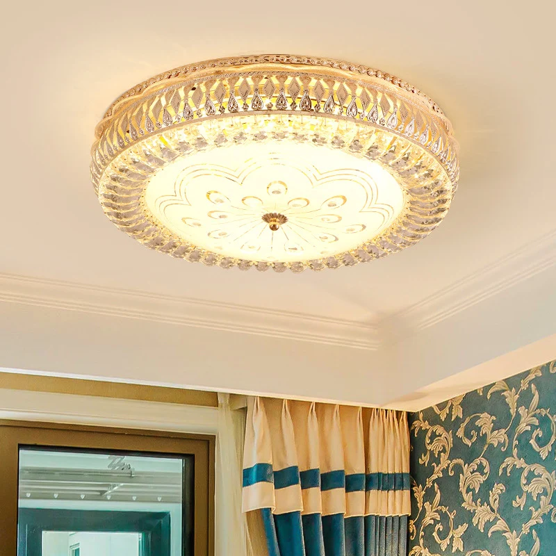 Plafonnier circulaire doré modernisme éclairage LED en cristal clair avec diffuseur en verre dépoli Clearhalo
