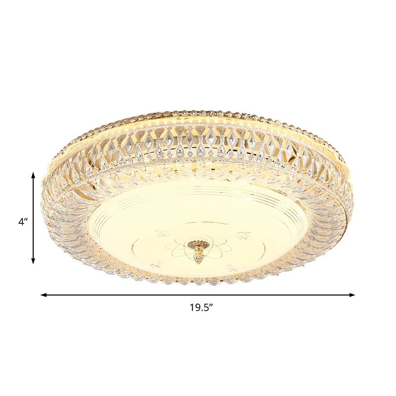 Plafonnier circulaire doré modernisme éclairage LED en cristal clair avec diffuseur en verre dépoli Clearhalo