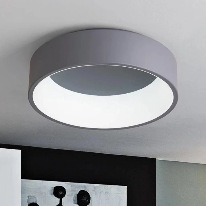 Plafonnier circulaire gris de 18 "/ 23,5" de large, plafonnier LED moderne en métal, lumière blanche/chaude Clearhalo