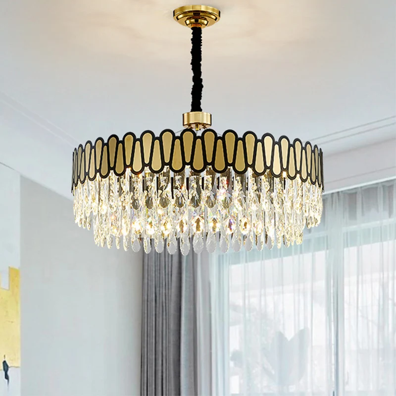 Plafonnier circulaire LED suspendu, lustre contemporain face à l'or, gouttes de cristal clair Clearhalo