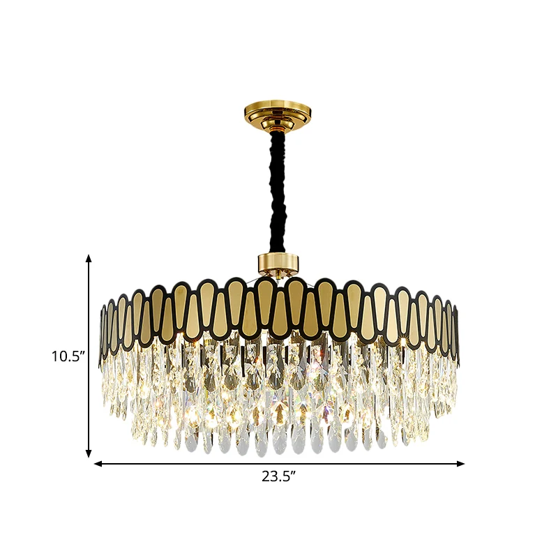 Plafonnier circulaire LED suspendu, lustre contemporain face à l'or, gouttes de cristal clair Clearhalo