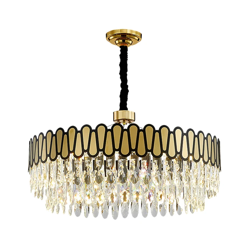 Plafonnier circulaire LED suspendu, lustre contemporain face à l'or, gouttes de cristal clair Clearhalo