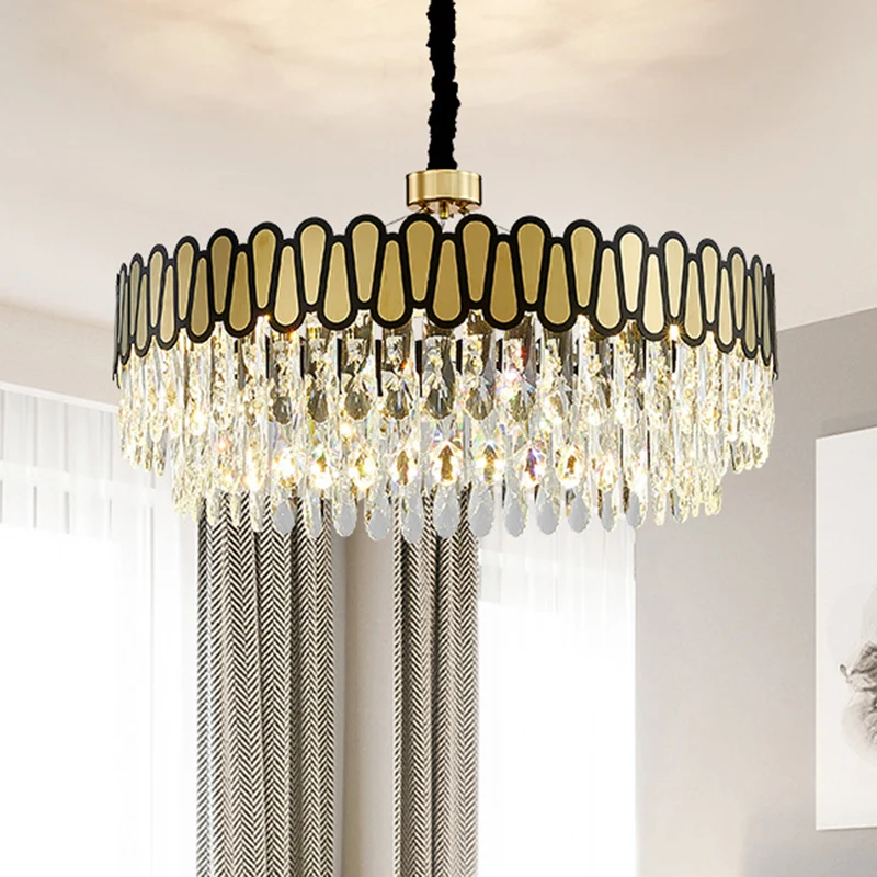 Plafonnier circulaire LED suspendu, lustre contemporain face à l'or, gouttes de cristal clair Clearhalo