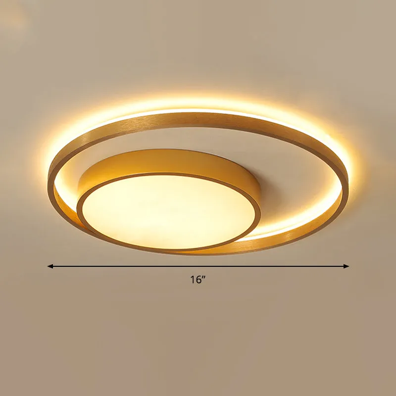 Plafonnier circulaire en métal doré postmoderne, plafonnier LED de 16/23,5 pouces de large, lumière chaude/blanche Clearhalo