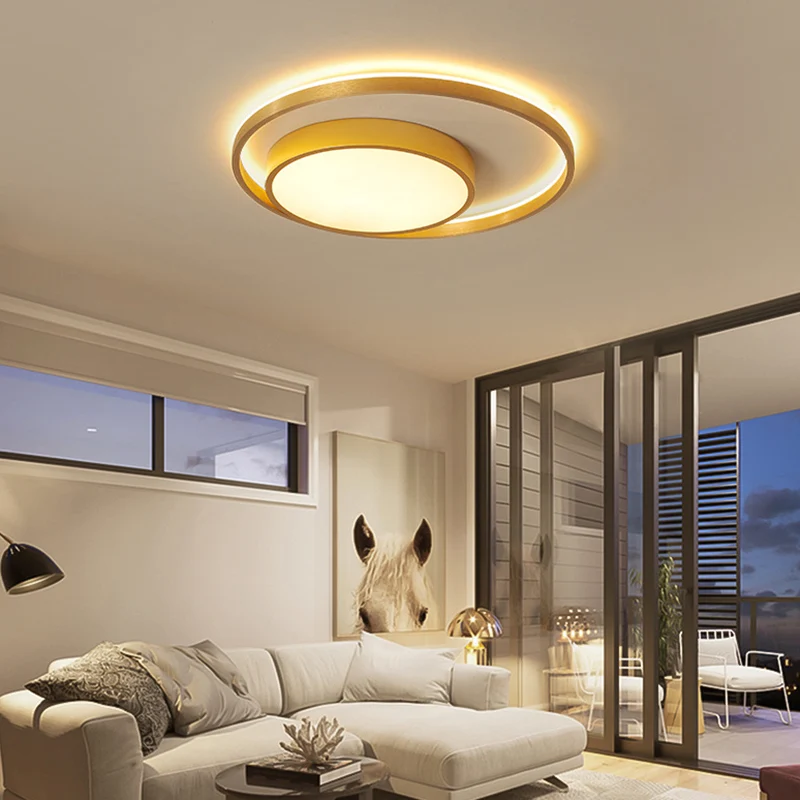 Plafonnier circulaire en métal doré postmoderne, plafonnier LED de 16/23,5 pouces de large, lumière chaude/blanche Clearhalo