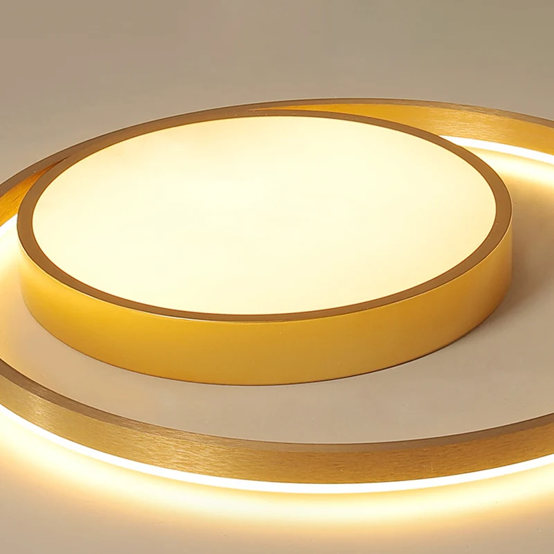 Plafonnier circulaire en métal doré postmoderne, plafonnier LED de 16/23,5 pouces de large, lumière chaude/blanche Clearhalo