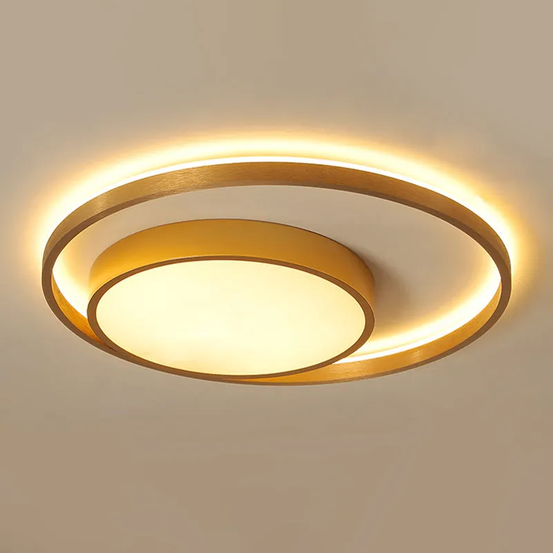 Plafonnier circulaire en métal doré postmoderne, plafonnier LED de 16/23,5 pouces de large, lumière chaude/blanche Clearhalo