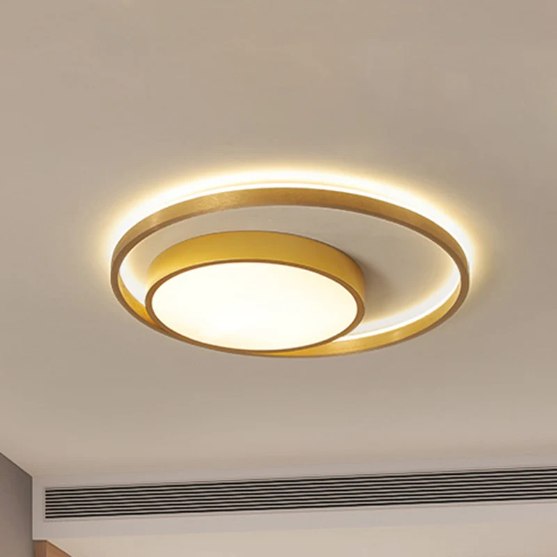Plafonnier circulaire en métal doré postmoderne, plafonnier LED de 16/23,5 pouces de large, lumière chaude/blanche Clearhalo