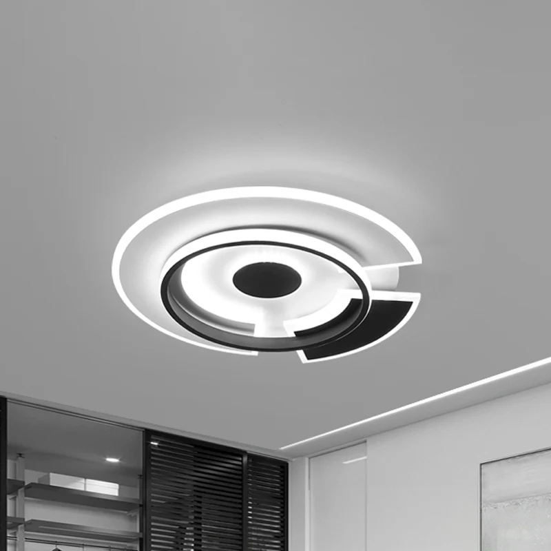 Plafonnier circulaire pour chambre à coucher, luminaire métallique à LED minimaliste, plafonnier encastré en noir et blanc...