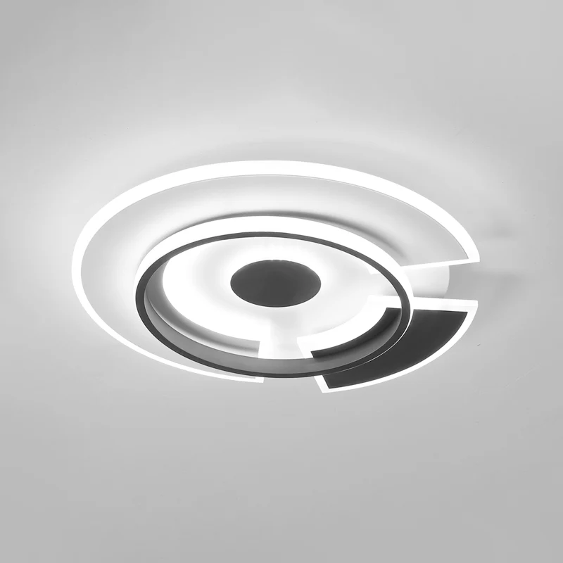 Plafonnier circulaire pour chambre à coucher, luminaire métallique à LED minimaliste, plafonnier encastré en noir et blanc...