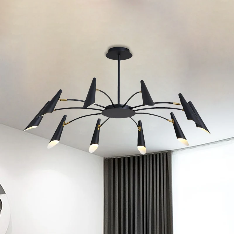 Plafonnier en corne à 10 têtes Lustre métallique contemporain en noir/blanc Clearhalo