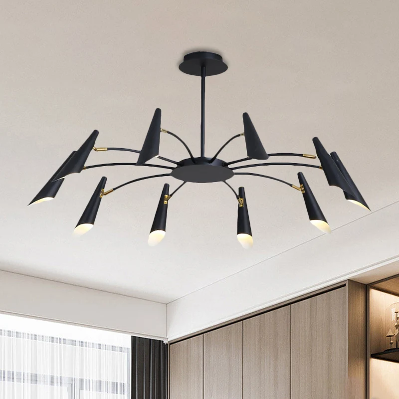 Plafonnier en corne à 10 têtes Lustre métallique contemporain en noir/blanc Clearhalo