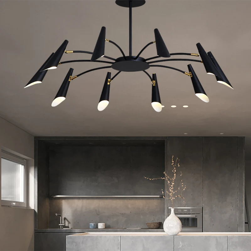 Plafonnier en corne à 10 têtes Lustre métallique contemporain en noir/blanc Clearhalo