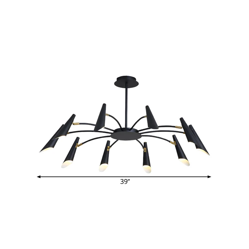 Plafonnier en corne à 10 têtes Lustre métallique contemporain en noir/blanc Clearhalo