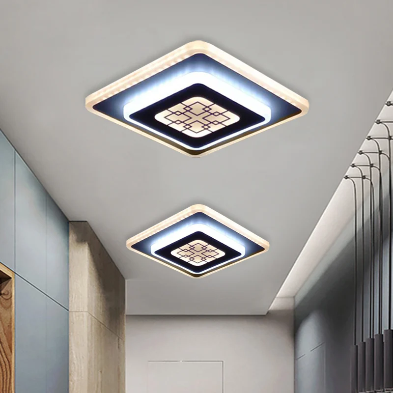 Plafonnier de couloir en losange en acrylique LED, lampe encastrée moderniste en blanc et noir avec motif de grille Clearhalo