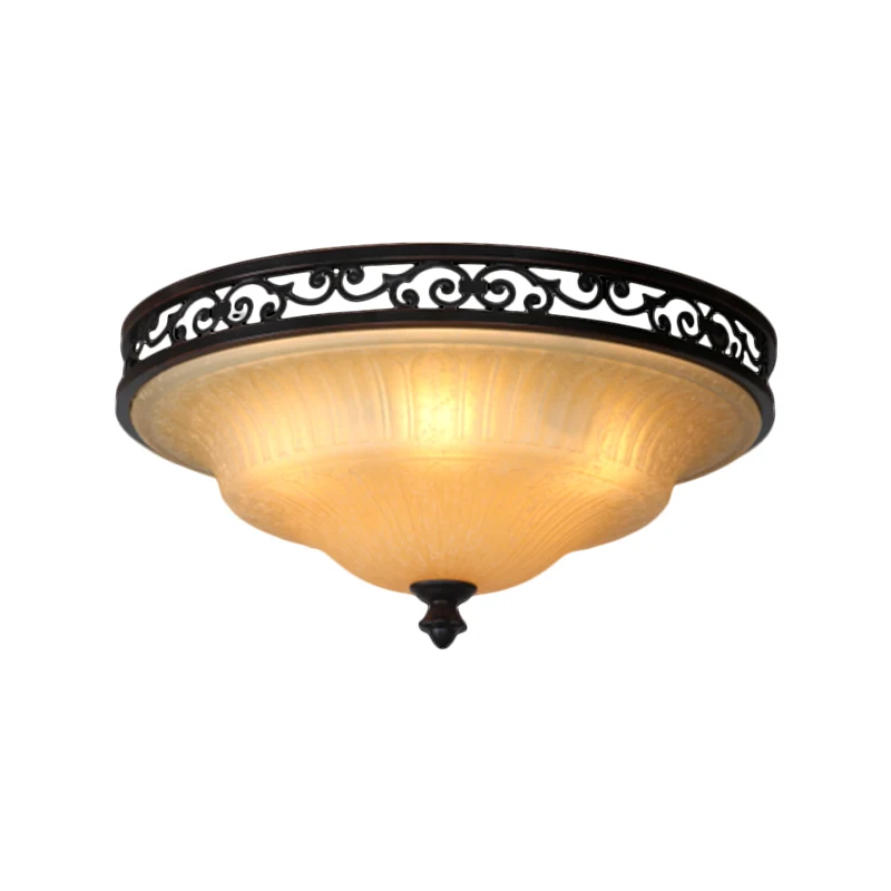 Plafonnier à couvercle noir, éclairage de plafond à LED traditionnel en verre cannelé pour salle à manger, largeur de 16.5...