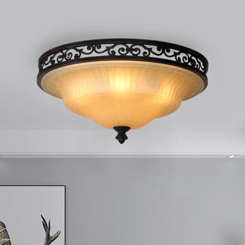 Plafonnier à couvercle noir, éclairage de plafond à LED traditionnel en verre cannelé pour salle à manger, largeur de 16.5...