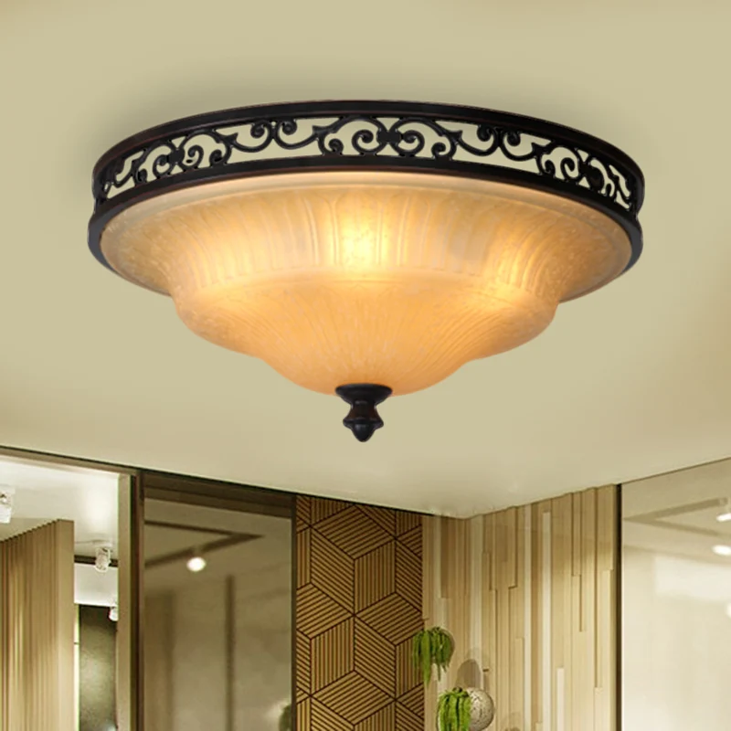 Plafonnier à couvercle noir, éclairage de plafond à LED traditionnel en verre cannelé pour salle à manger, largeur de 16.5...