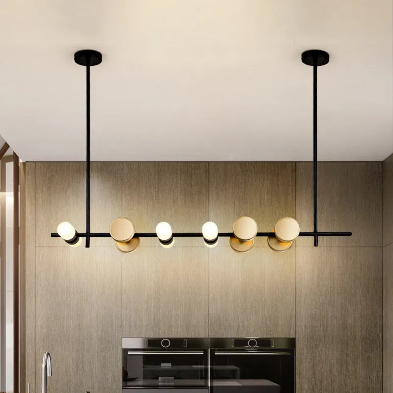 Plafonnier de cuisine linéaire en fer, 6 lumières, lustre suspendu contemporain en noir Clearhalo