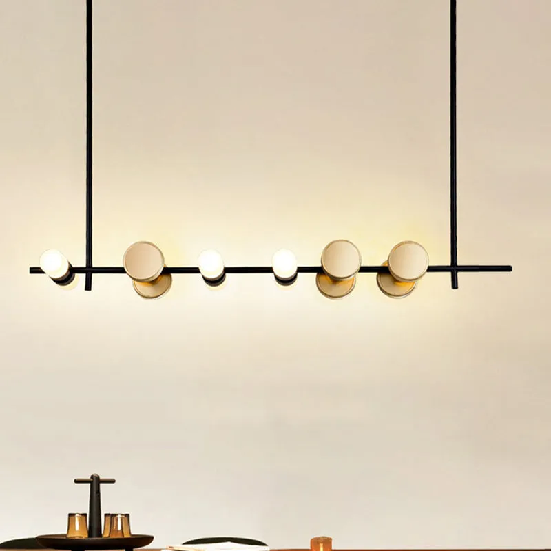 Plafonnier de cuisine linéaire en fer, 6 lumières, lustre suspendu contemporain en noir Clearhalo