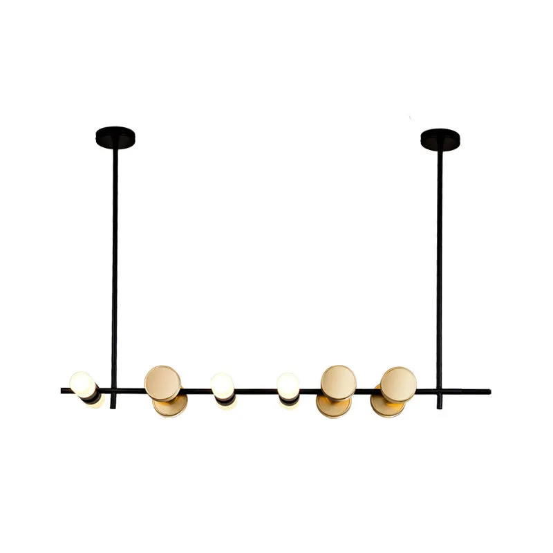 Plafonnier de cuisine linéaire en fer, 6 lumières, lustre suspendu contemporain en noir Clearhalo