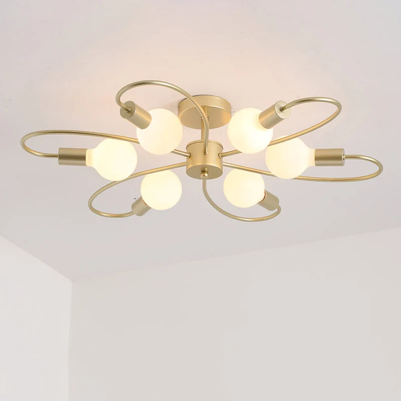 Plafonnier Design à ampoule ouverte, luminaire moderne en métal et laiton, montage Semi-encastré, pour salon Clearhalo