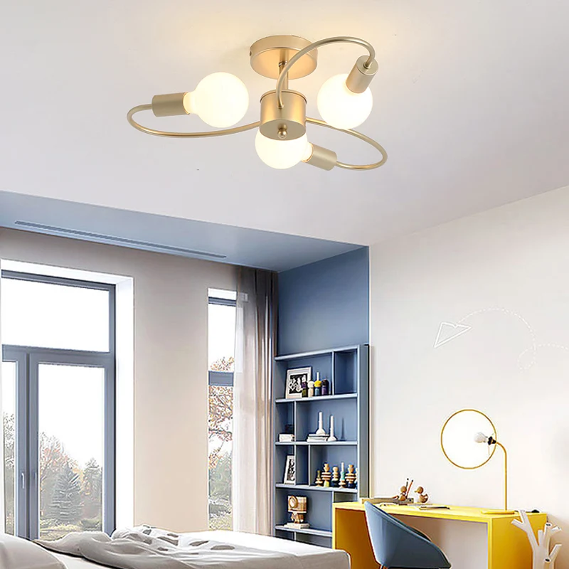 Plafonnier Design à ampoule ouverte, luminaire moderne en métal et laiton, montage Semi-encastré, pour salon Clearhalo