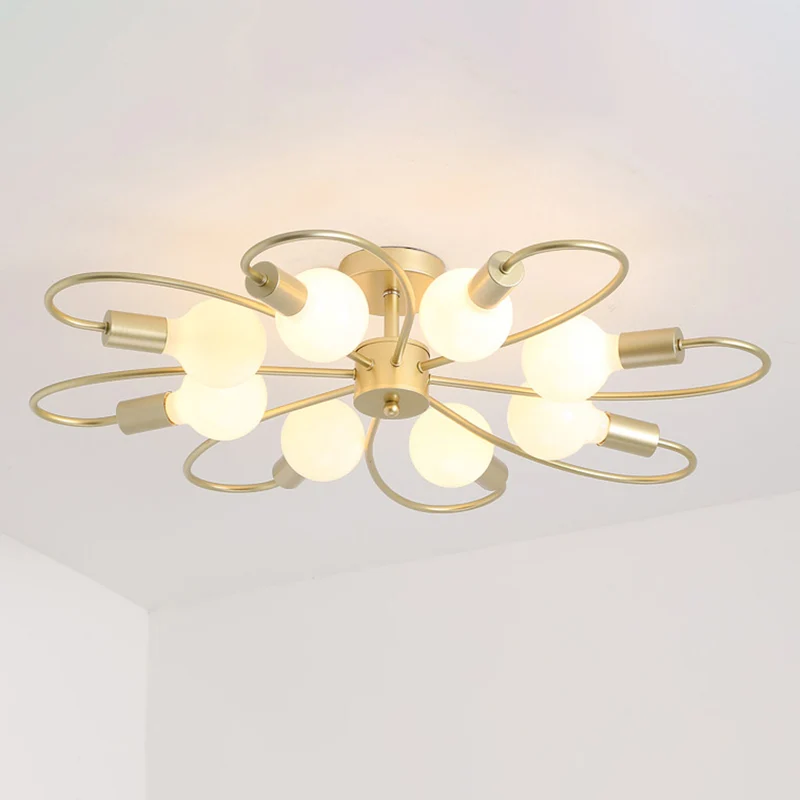 Plafonnier Design à ampoule ouverte, luminaire moderne en métal et laiton, montage Semi-encastré, pour salon Clearhalo