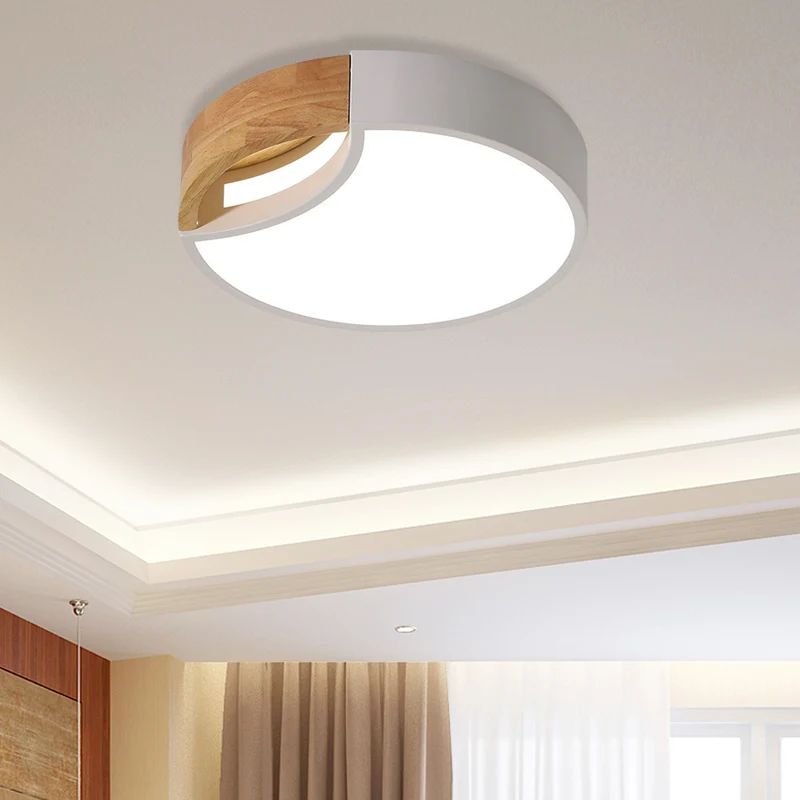 Plafonnier encastré arrondi à épissure LED en fer nordique gris/blanc/vert en lumière blanche avec poignée en bois, 12"/16...