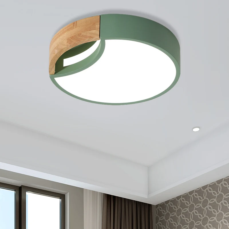 Plafonnier encastré arrondi à épissure LED en fer nordique gris/blanc/vert en lumière blanche avec poignée en bois, 12"/16...